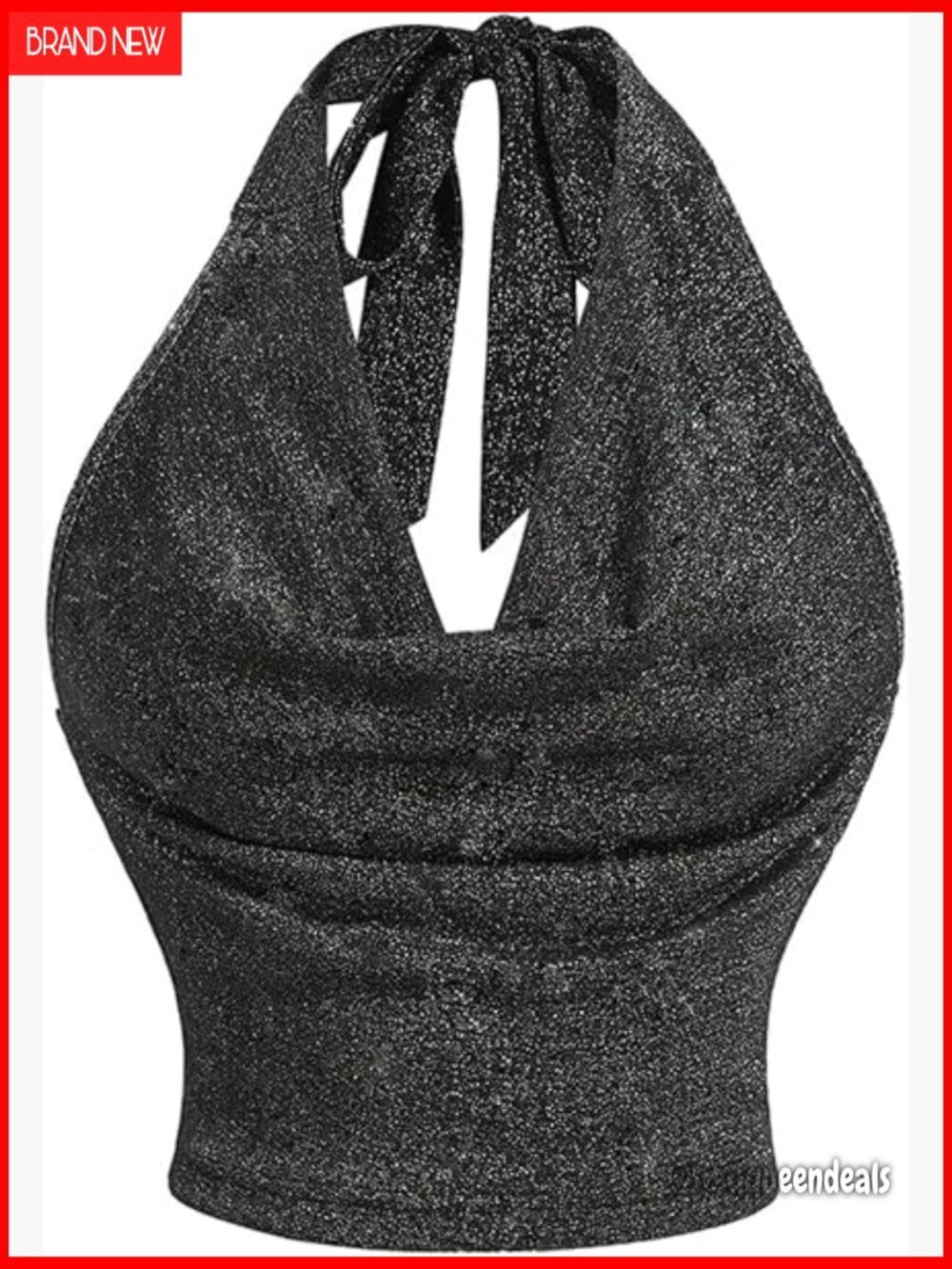 Sparkly Halter Top Draped Front Tie Back Sleeveless Club Tank Crop Top